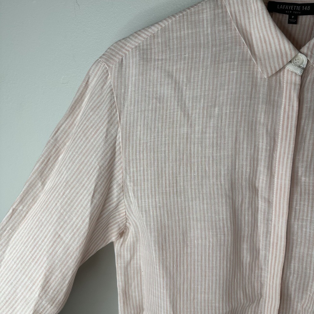 Lafayette 148 Womens Linen Blush Pin Stripe Long Sleeve Button Up Top Blouse 2P - Picture 3 of 10